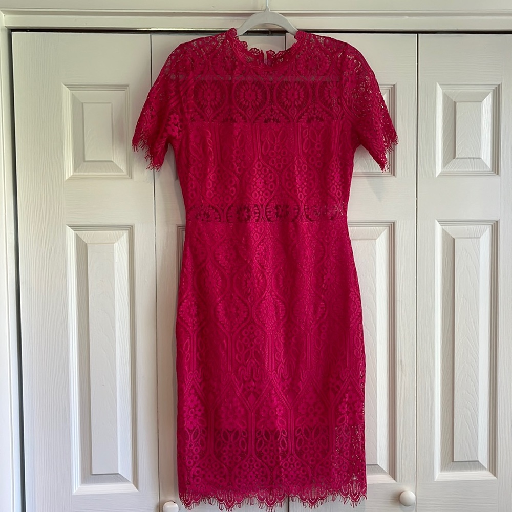 Hot pink stunning lace cocktail dress